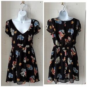 Express Black Floral Photographic Print Sheer Mini Dress